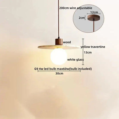 Minimalist wood and yellow travertine led pendant light dining room
