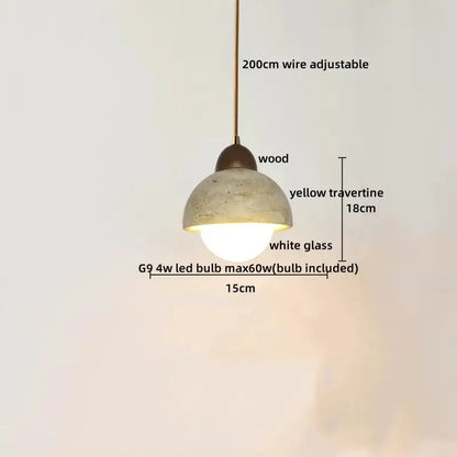 Minimalist wood and yellow travertine led pendant light dining room