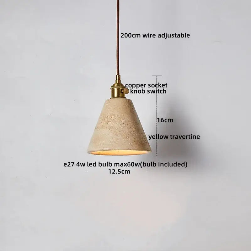 Minimalist wood and yellow travertine led pendant light dining room