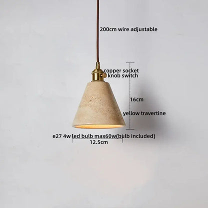 Minimalist wood and yellow travertine led pendant light dining room