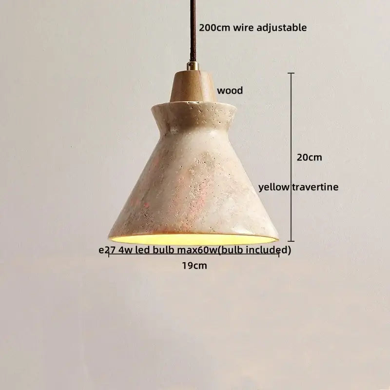 Minimalist wood and yellow travertine led pendant light dining room