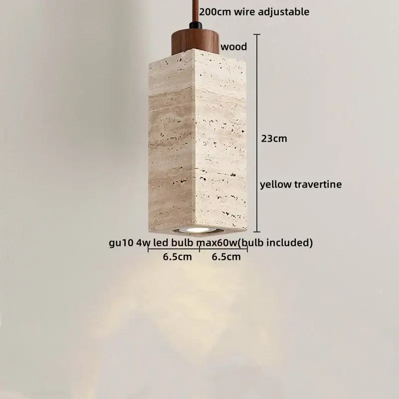Minimalist wood and yellow travertine led pendant light dining room