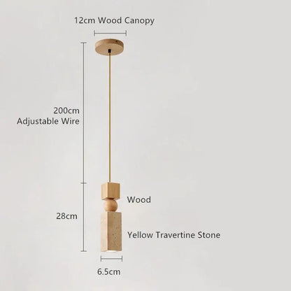 Minimalist wood and yellow travertine led pendant light dining room