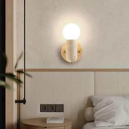 Minimalist wood and yellow travertine led wall sconce bedroom light