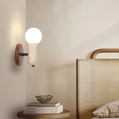 Minimalist wood and yellow travertine led wall sconce bedroom light