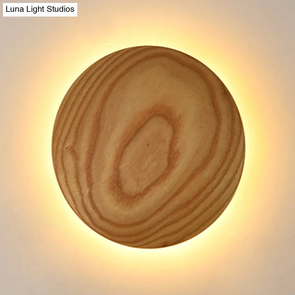 DecorBites™ Minimalist Wood Circle Wall Sconce with LED Lighting: 5"/7" Width for Parlor in Beige