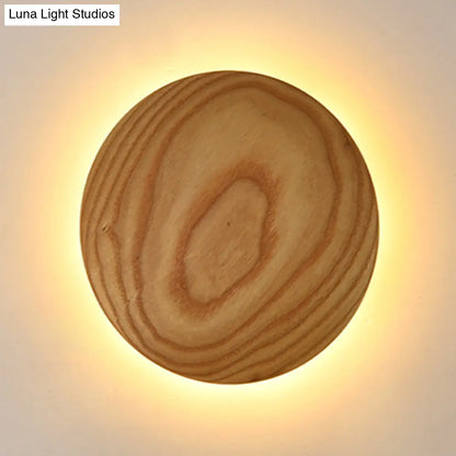 DecorBites™ Minimalist Wood Circle Wall Sconce with LED Lighting: 5"/7" Width for Parlor in Beige