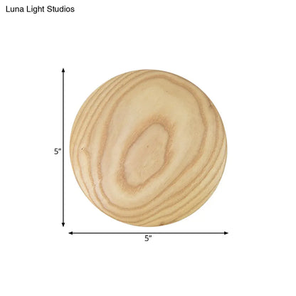 DecorBites™ Minimalist Wood Circle Wall Sconce with LED Lighting: 5"/7" Width for Parlor in Beige