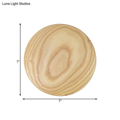 DecorBites™ Minimalist Wood Circle Wall Sconce with LED Lighting: 5"/7" Width for Parlor in Beige