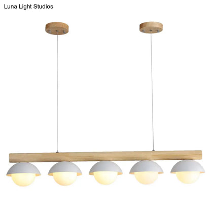 DecorBites™ Minimalist Wood Island Pendant - Grey Dome-Shaped Hanging Light