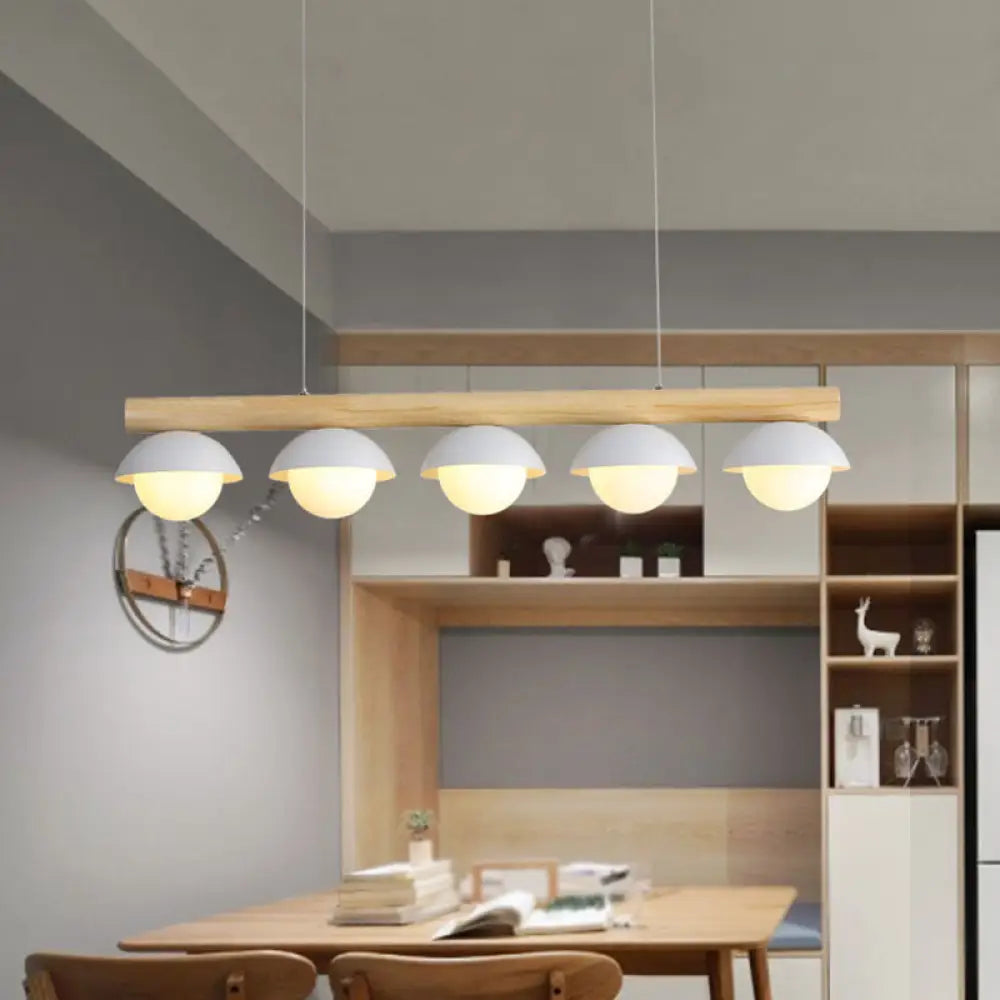 DecorBites™ Minimalist Wood Island Pendant - Grey Dome-Shaped Hanging Light