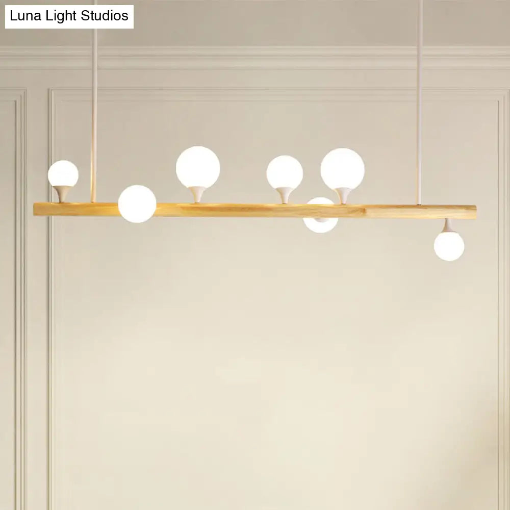 DecorBites™ Minimalist Wood Island Pendant Light with Opal Glass Balls - perfect for Restaurants