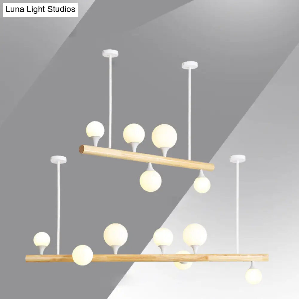 DecorBites™ Minimalist Wood Island Pendant Light with Opal Glass Balls - perfect for Restaurants