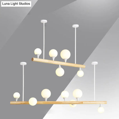 DecorBites™ Minimalist Wood Island Pendant Light with Opal Glass Balls - perfect for Restaurants