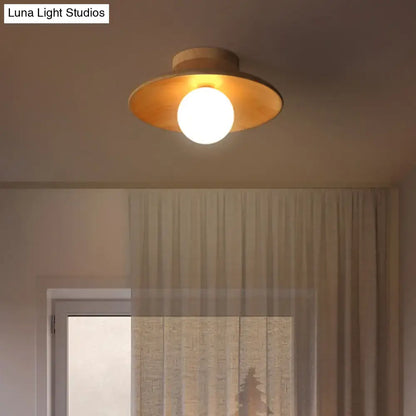 Minimalist wood semi flush mount ceiling light for hallway