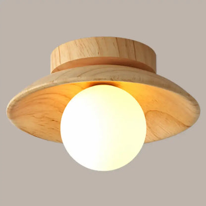 Minimalist wood semi flush mount ceiling light for hallway