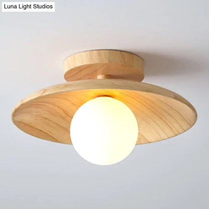 Minimalist wood semi flush mount ceiling light for hallway