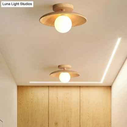 Minimalist wood semi flush mount ceiling light for hallway