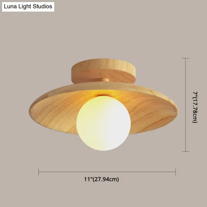 Minimalist wood semi flush mount ceiling light for hallway