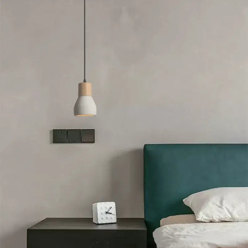 Minimalist wood & white ceramic pendant lamp for bedroom
