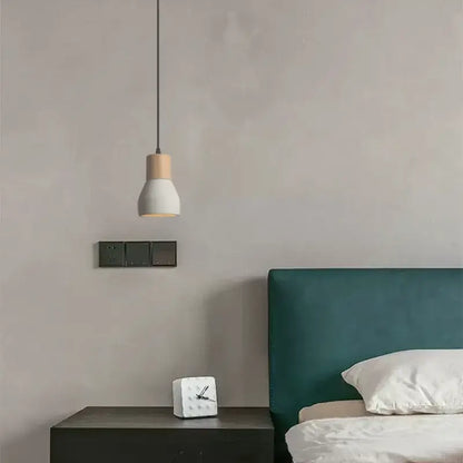 Minimalist wood & white ceramic pendant lamp for bedroom
