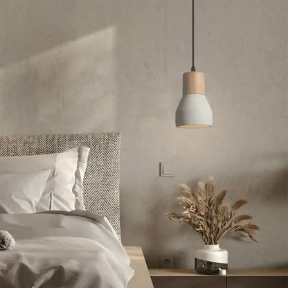 Minimalist wood & white ceramic pendant lamp for bedroom