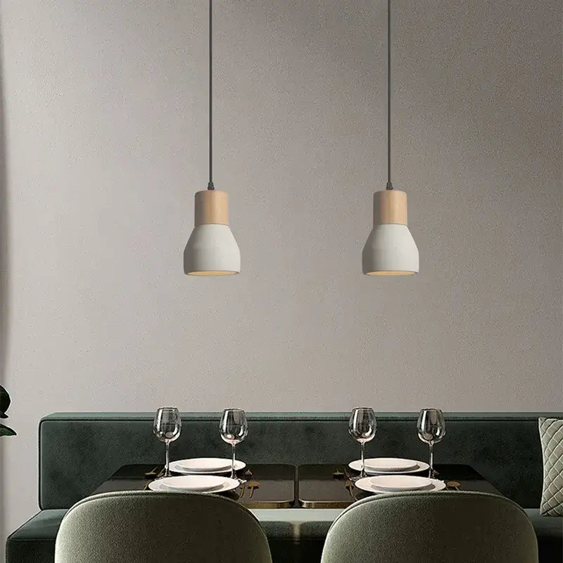 Minimalist wood & white ceramic pendant lamp for bedroom