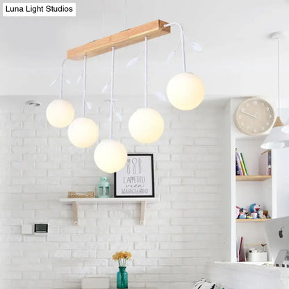 Minimalist wooden hanging lamp – dining room glass globe pendant