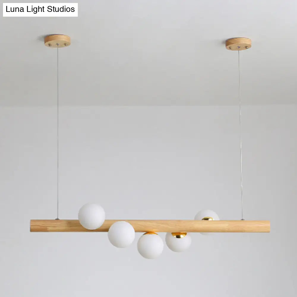 DecorBites™ Minimalist Wooden Island Pendant with Glass Sphere for Living Room Ceiling Lighting