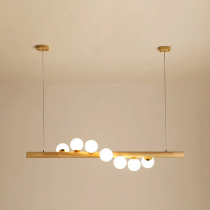 DecorBites™ Minimalist Wooden Island Pendant with Glass Sphere for Living Room Ceiling Lighting