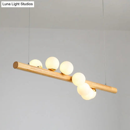 DecorBites™ Minimalist Wooden Island Pendant with Glass Sphere for Living Room Ceiling Lighting