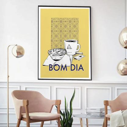 Minimalist yellow & navy coffee kitchen wall art poster