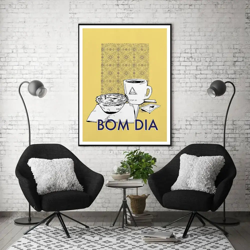 Minimalist yellow & navy coffee kitchen wall art poster