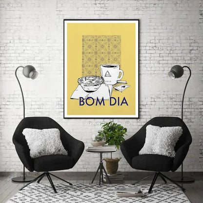 Minimalist yellow & navy coffee kitchen wall art poster