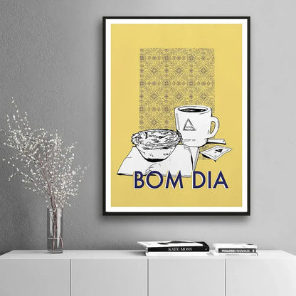 Minimalist yellow & navy coffee kitchen wall art poster