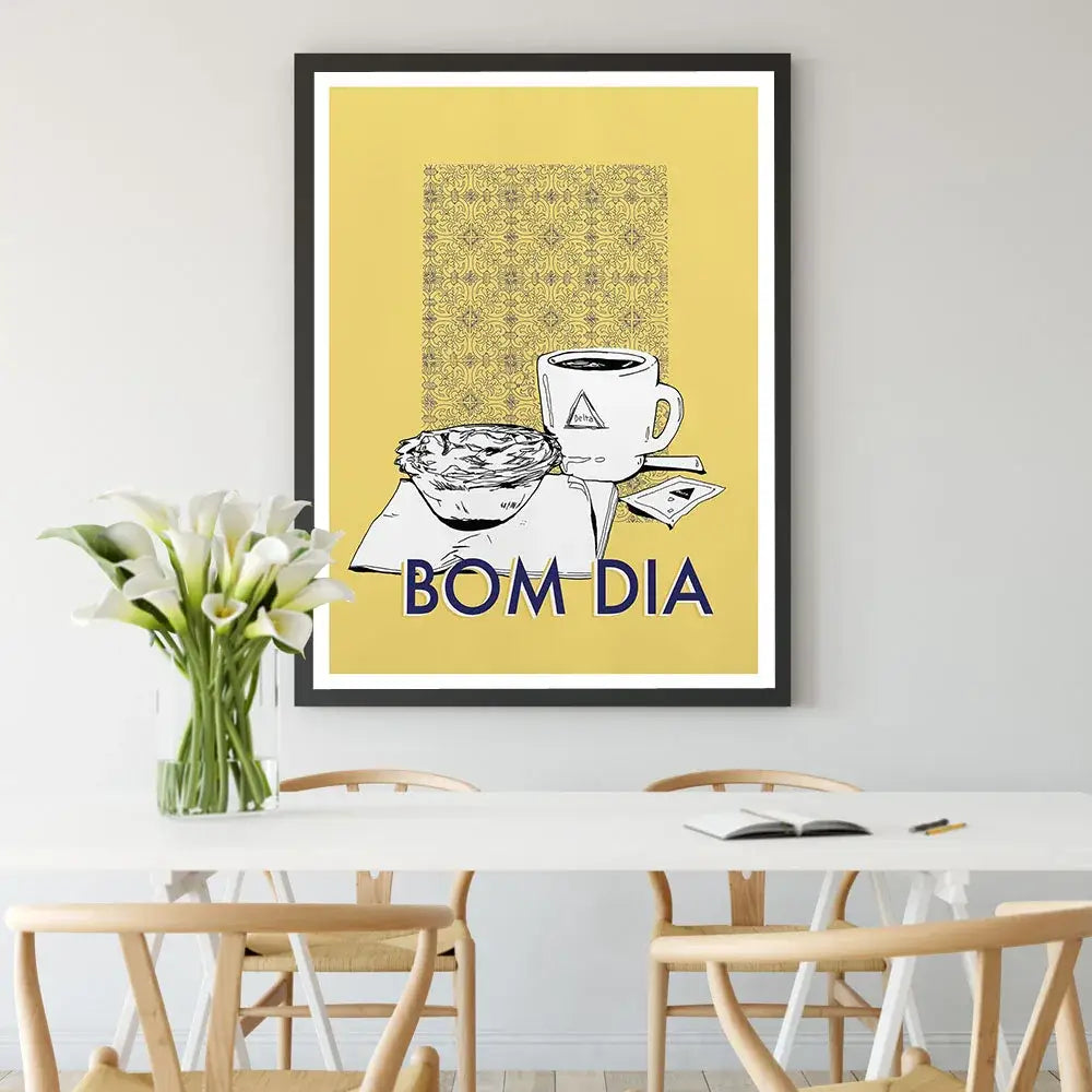 Minimalist yellow & navy coffee kitchen wall art poster