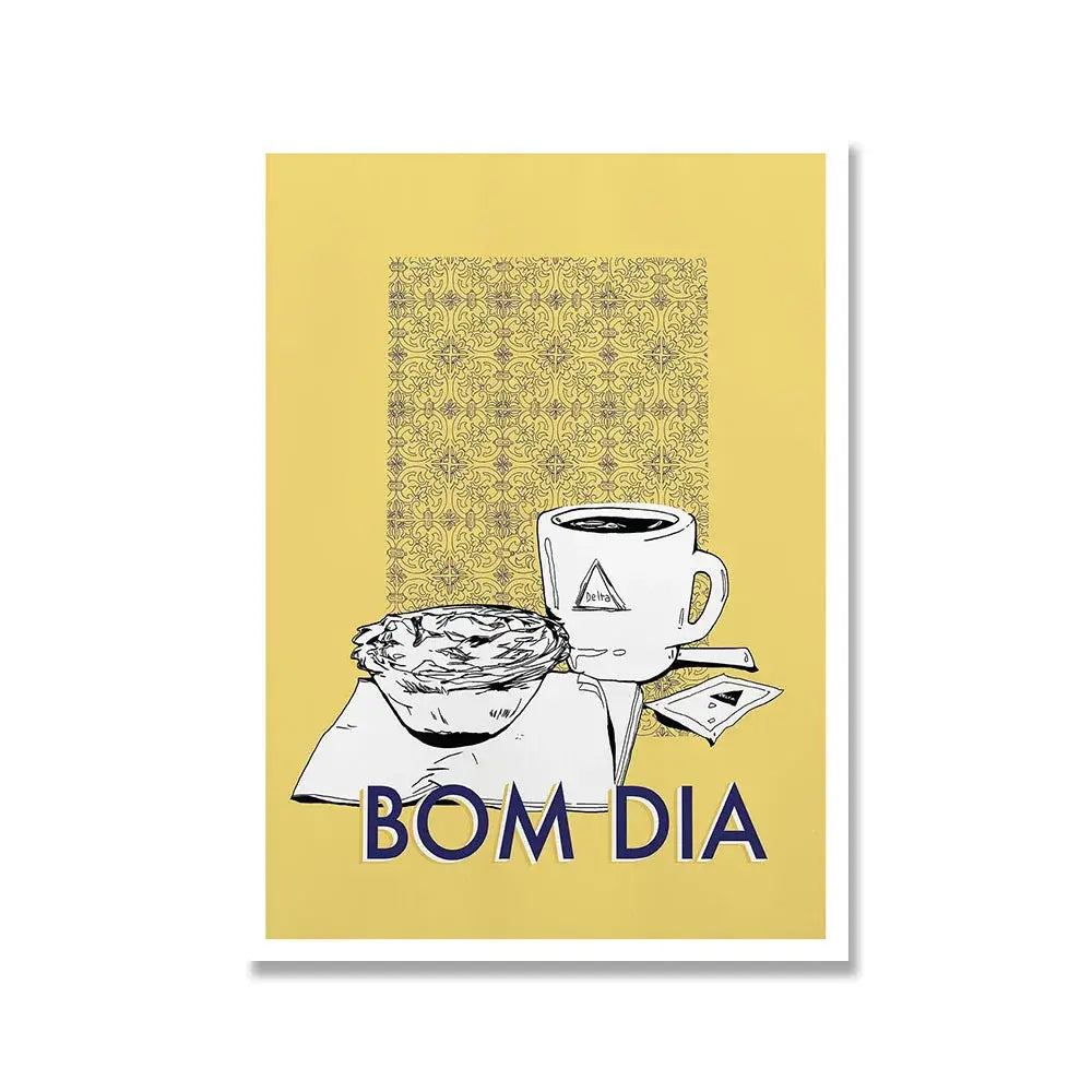 Minimalist yellow & navy coffee kitchen wall art poster