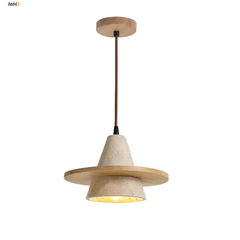 Minimalist yellow stone and wood led pendant light for bedroom