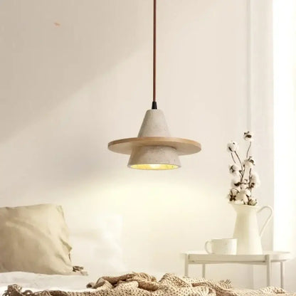Minimalist yellow stone and wood led pendant light for bedroom