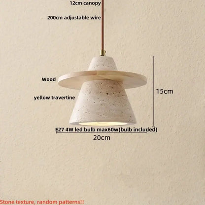 Minimalist yellow stone and wood led pendant light for bedroom