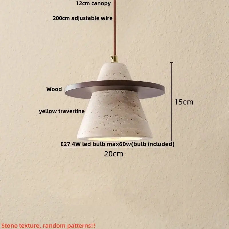Minimalist yellow stone and wood led pendant light for bedroom