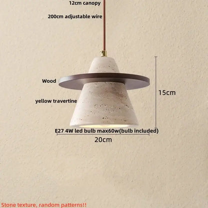 Minimalist yellow stone and wood led pendant light for bedroom