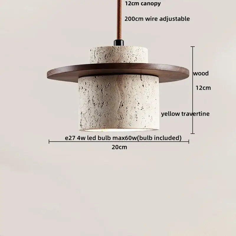 Minimalist yellow stone and wood led pendant light for bedroom