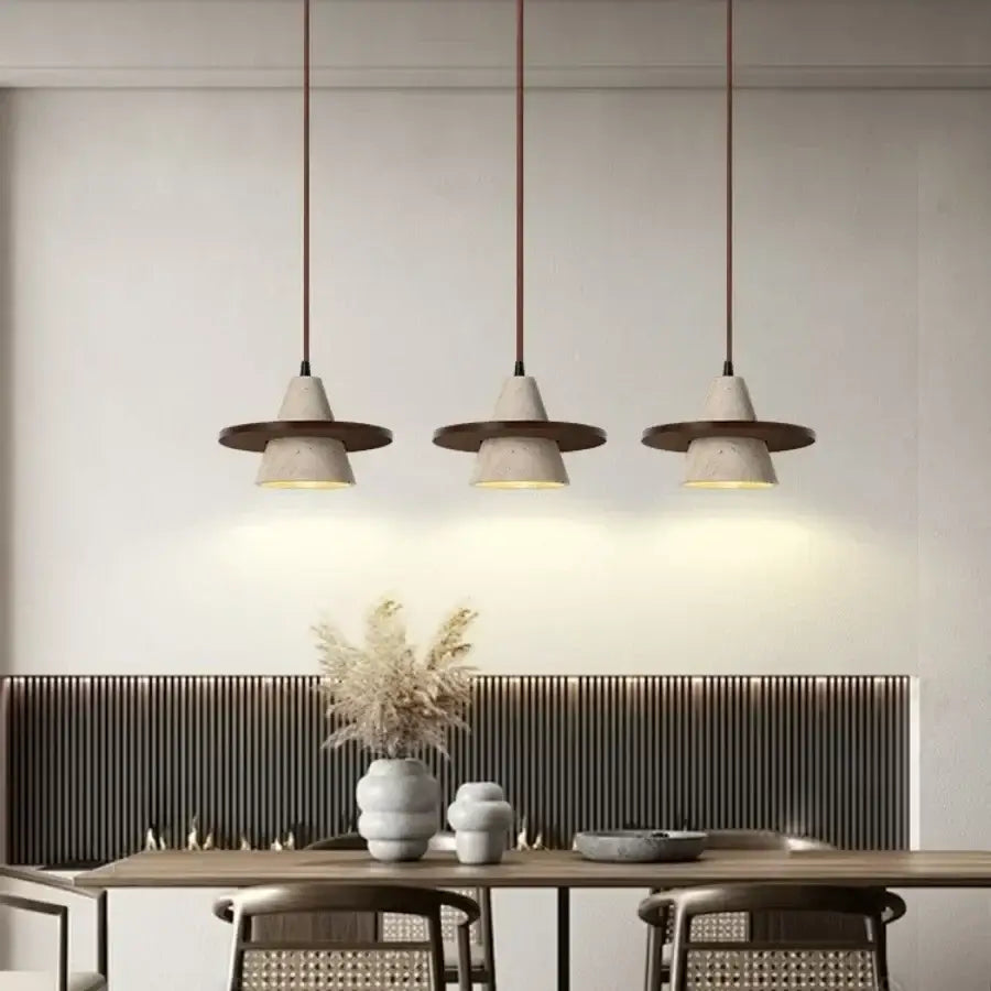 Minimalist yellow stone and wood led pendant light for bedroom