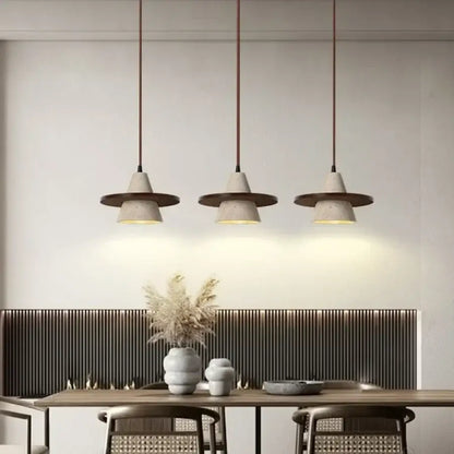 Minimalist yellow stone and wood led pendant light for bedroom