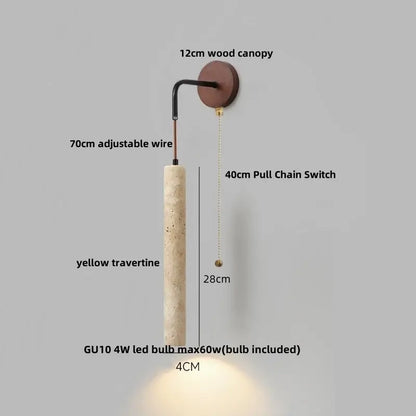 Minimalist yellow travertine adjustable led wall sconce bedroom light