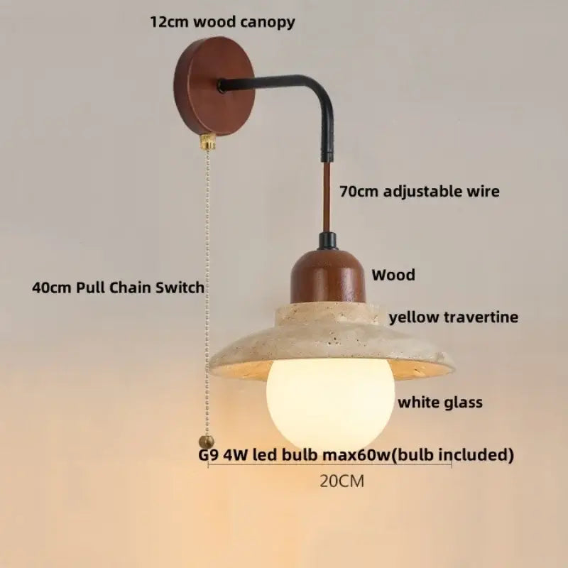 Minimalist yellow travertine adjustable led wall sconce bedroom light