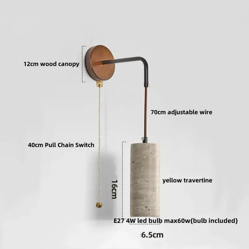 Minimalist yellow travertine adjustable led wall sconce bedroom light