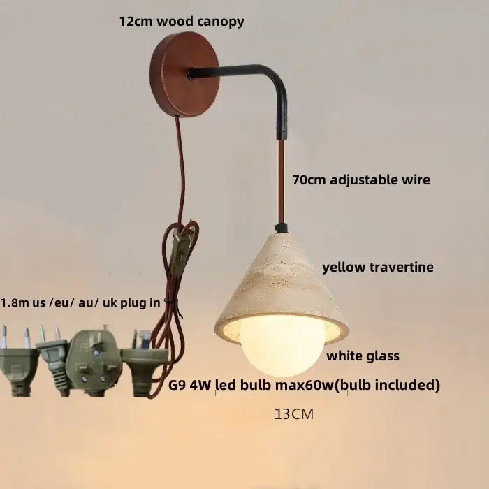 Minimalist yellow travertine adjustable led wall sconce bedroom light