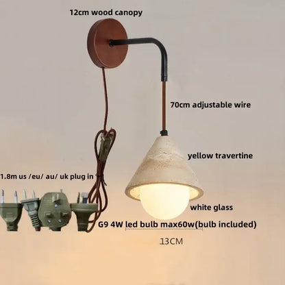 Minimalist yellow travertine adjustable led wall sconce bedroom light